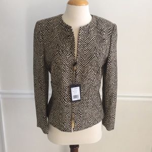 Les Copains Gorgeous NWT Size 4 Zip Jacket Chocolate & Ivory Animal Print Jacket